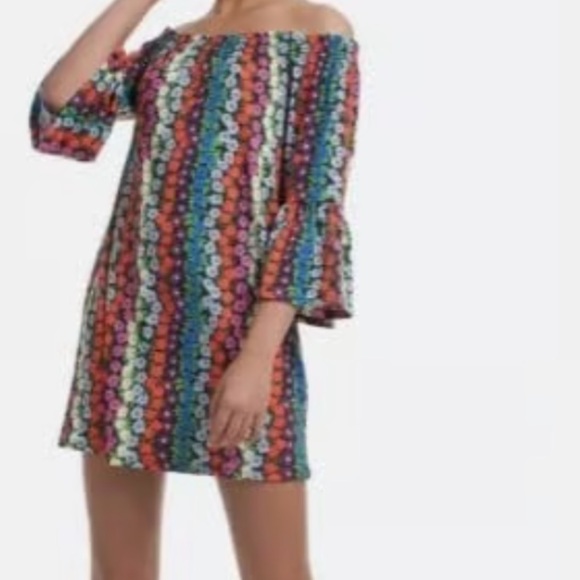 TRINA TURK Off-Shoulder FLORAL PRINT BELL SLEEVE Dress - Picture 3 of 11